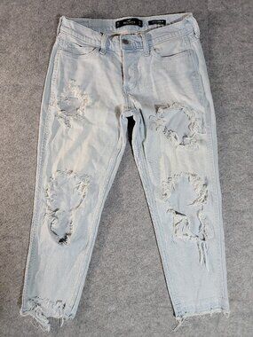 Hollister Cropeed Low Rise Boyfriend Distressed Light Wash Jeans 1R / W25L25